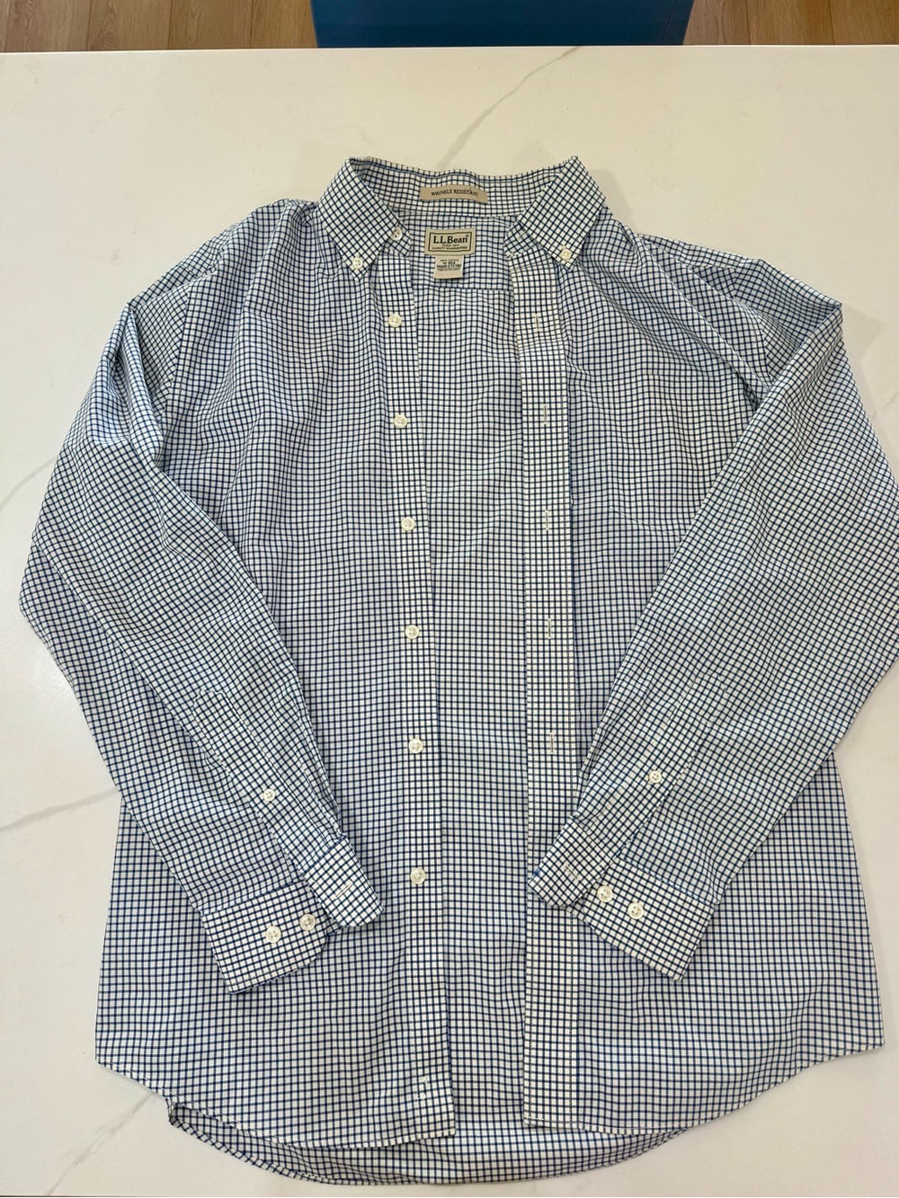 L.L. Bean Men’s Blue and White Gingham Button-Down Shirt